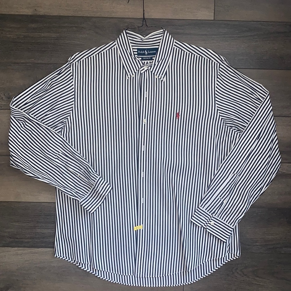 Ralph Lauren Crisp Like New Black and White Striped Dress Shirt W/Maroon Pony